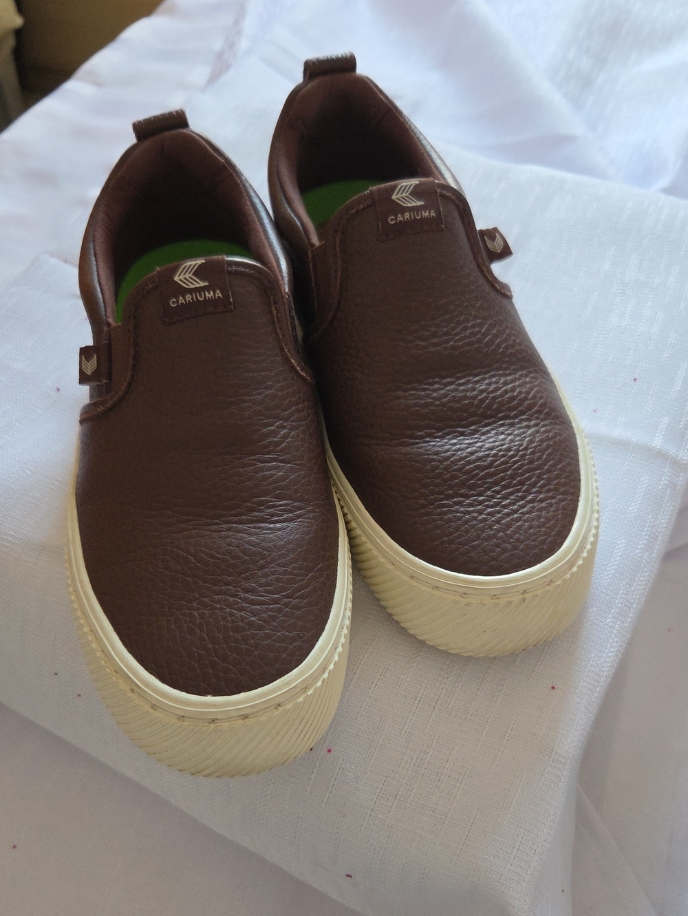Cariuma Brown Leather Slip-On Loafers with Cream Sole